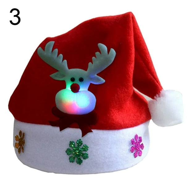 Adults Kids LED Light Christmas Hat Santa Claus Snowman Elk Party Gifts Xmas Cap
